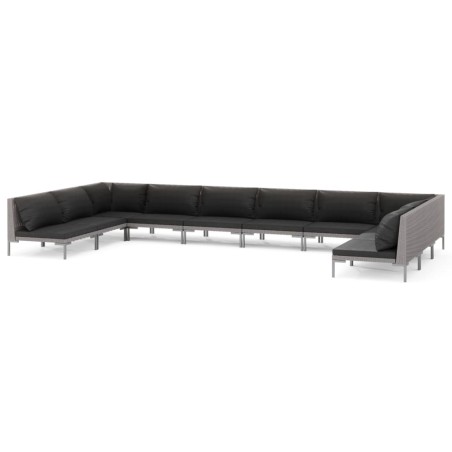 Set Divani Giardino 10pz con Cuscini in Polyrattan Grigio Scuro