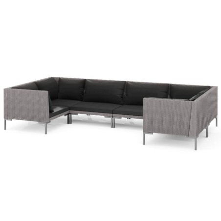 Set Divani Giardino 6 pz con Cuscini in Polyrattan Grigio Scuro