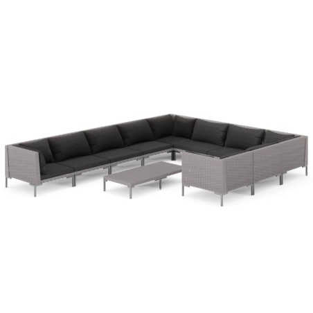 Set Divani Giardino 11pz con Cuscini in Polyrattan Grigio Scuro