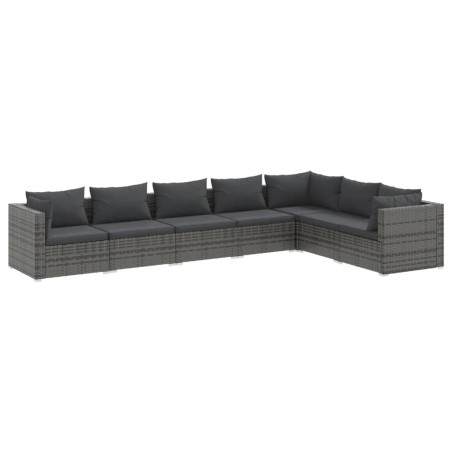 Set Divani da Giardino 7 pz con Cuscini in Polyrattan Grigio
