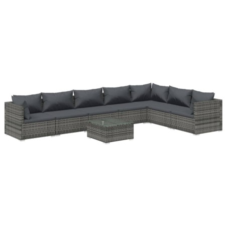 Set Divani da Giardino con Cuscini 8 pz in Polyrattan Grigio