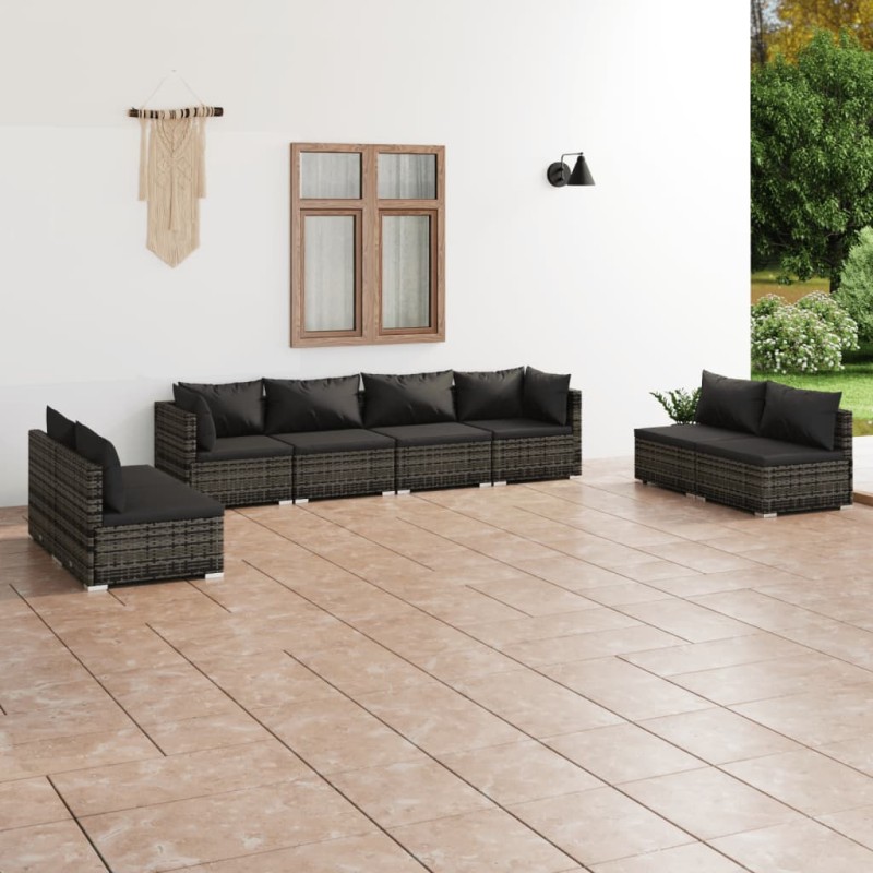 Set Divani da Giardino con Cuscini 8 pz in Polyrattan Grigio Set Divani da Giardino con Cuscini 8 pz in Polyrattan Grigio
