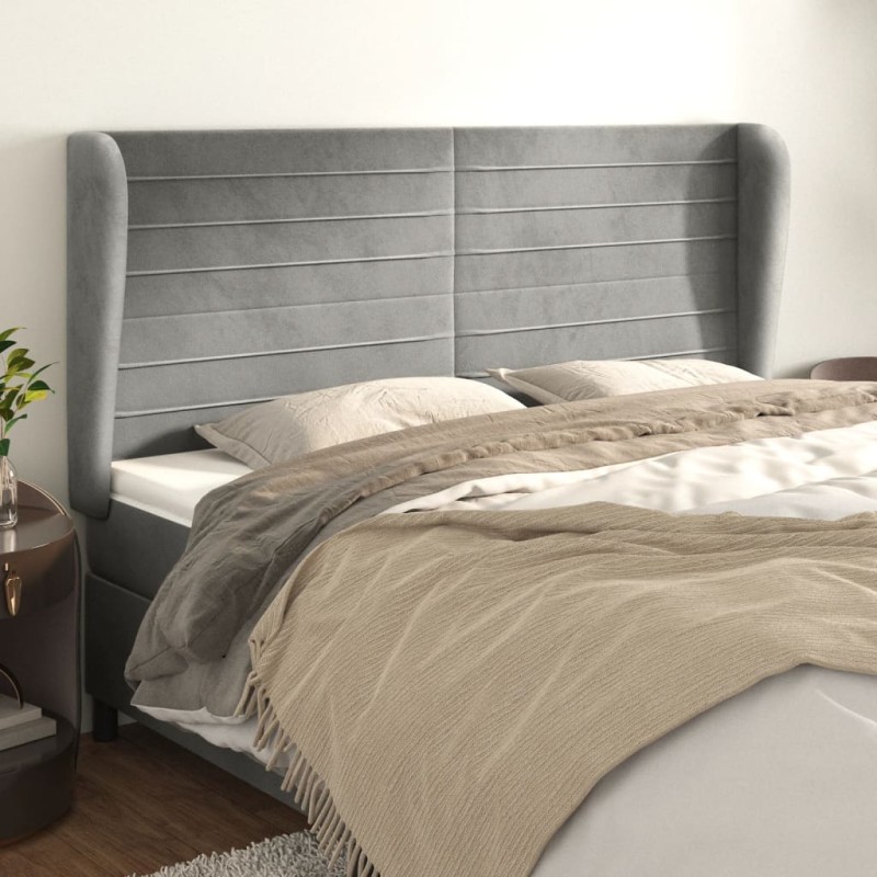 Testiera ad Orecchio Grigio Chiaro 203x23x118/128 cm in Velluto Testiera ad Orecchio Grigio Chiaro 203x23x118/128 cm in Velluto