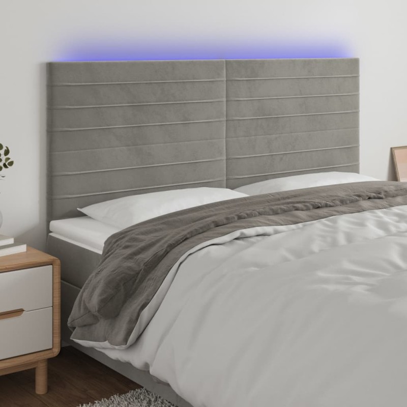 Testiera a LED Grigio Chiaro 200x5x118/128 cm in Velluto Testiera a LED Grigio Chiaro 200x5x118/128 cm in Velluto