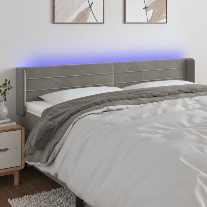 Testiera a LED Grigio Chiaro 203x16x78/88 cm in Velluto Testiera a LED Grigio Chiaro 203x16x78/88 cm in Velluto