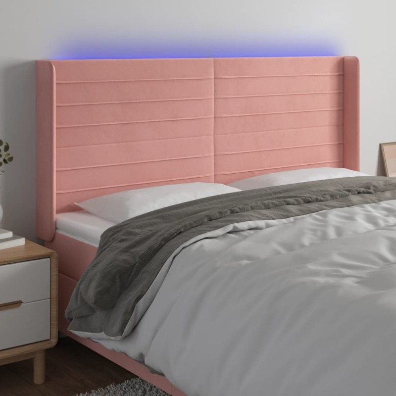 Testiera a LED rosa 183x16x118/128 cm in Velluto Testiera a LED rosa 183x16x118/128 cm in Velluto