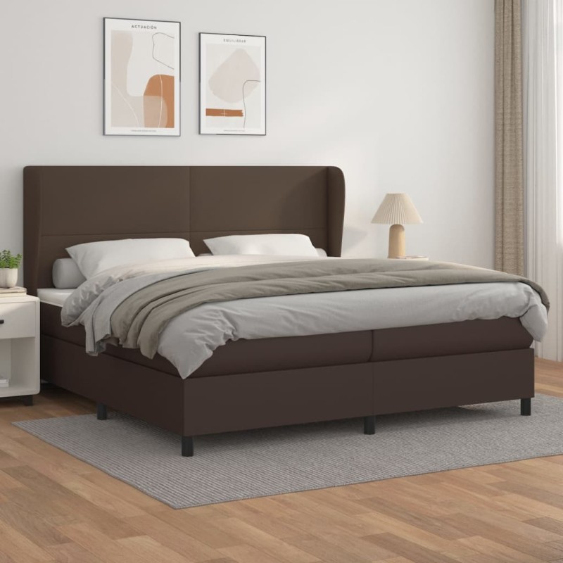 Giroletto a Molle con Materasso Marrone 200x200cm in Similpelle