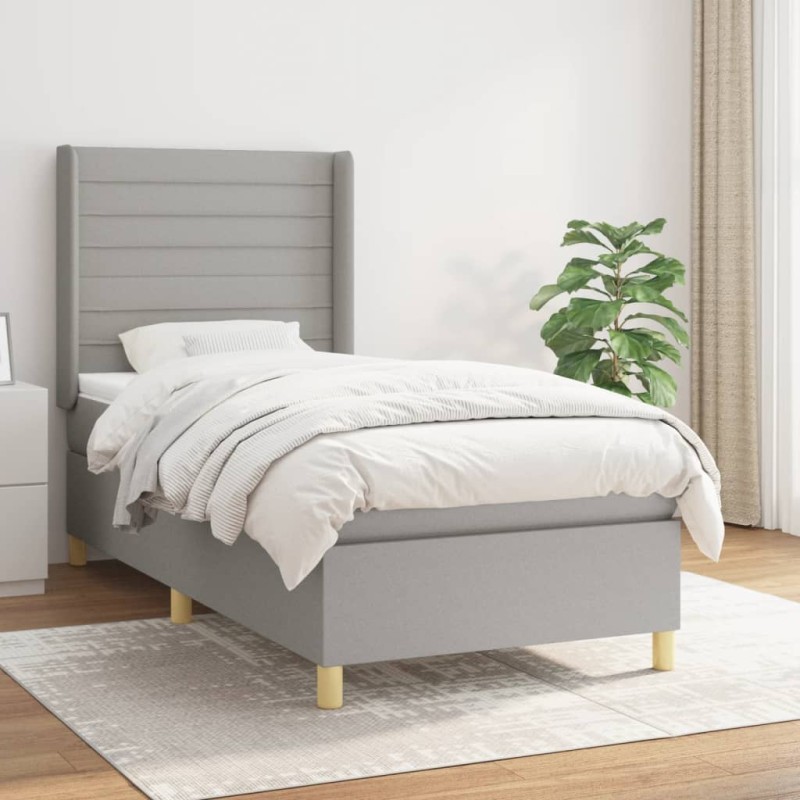 Giroletto a Molle con Materasso Grigio Chiaro 90x190 cm Tessuto