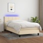 Letto a Molle con Materasso e LED Crema 90x200 cm in Tessuto Letto a Molle con Materasso e LED Crema 90x200 cm in Tessuto