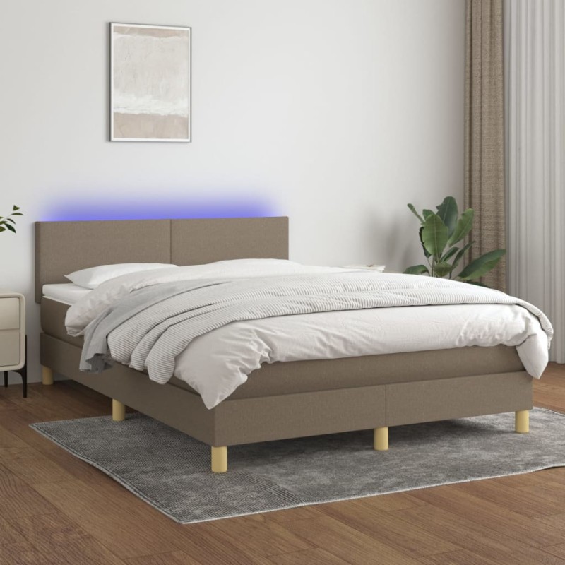 Letto a Molle con Materasso e LED Tortora 140x190 cm in Tessuto Letto a Molle con Materasso e LED Tortora 140x190 cm in Tessuto