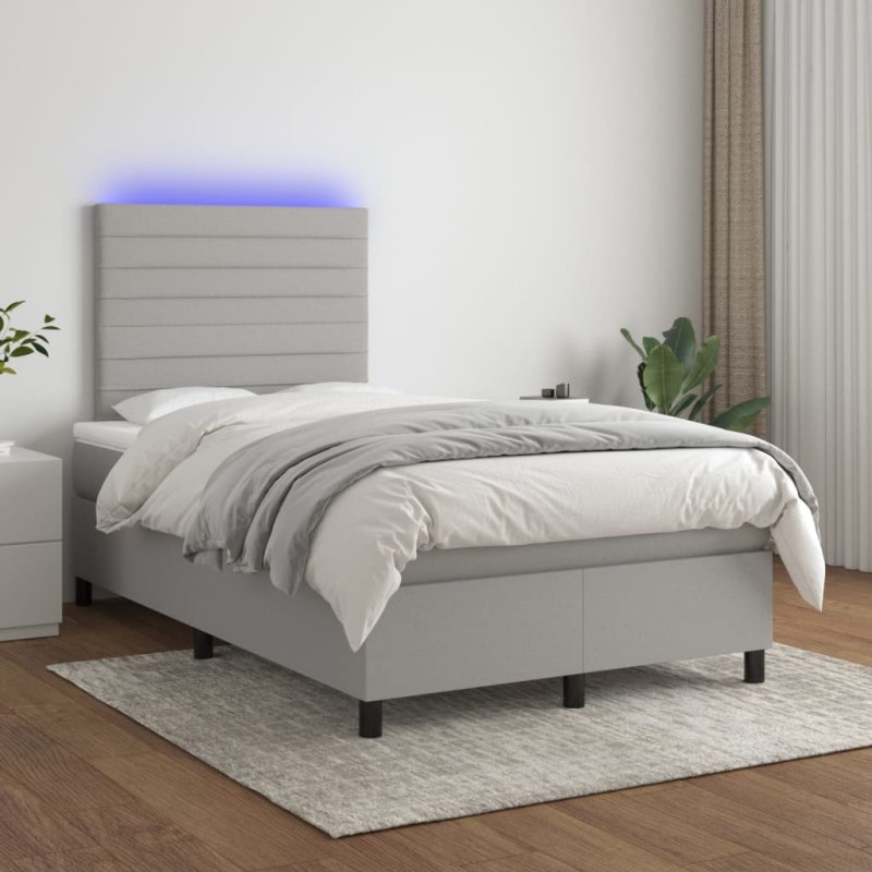 Letto a Molle Materasso e LED Grigio Chiaro 120x200 cm Tessuto Letto a Molle Materasso e LED Grigio Chiaro 120x200 cm Tessuto