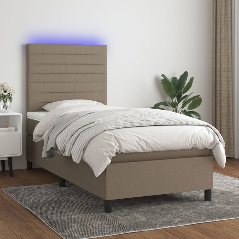 Letto a Molle con Materasso e LED Tortora 90x200 cm in Tessuto Letto a Molle con Materasso e LED Tortora 90x200 cm in Tessuto