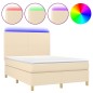 Letto a Molle con Materasso e LED Crema 140x190 cm in Tessuto