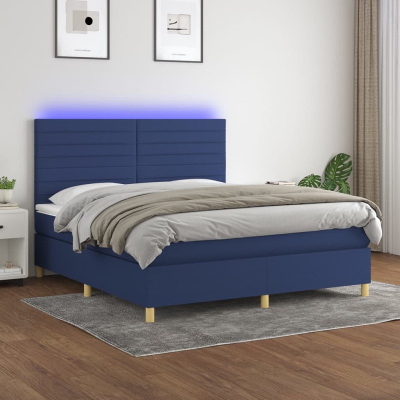 Letto a Molle con Materasso e LED Blu 180x200 cm in Tessuto Letto a Molle con Materasso e LED Blu 180x200 cm in Tessuto