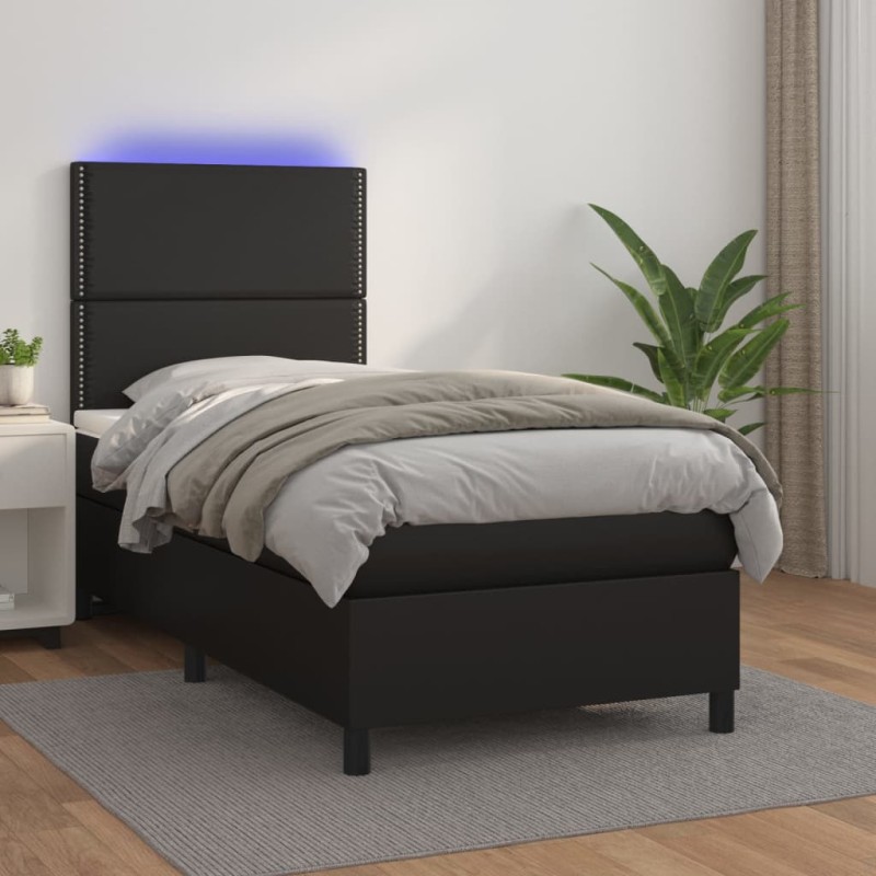 Giroletto a Molle con Materasso e LED Nero 90x200 cm Similpelle Giroletto a Molle con Materasso e LED Nero 90x200 cm Similpelle