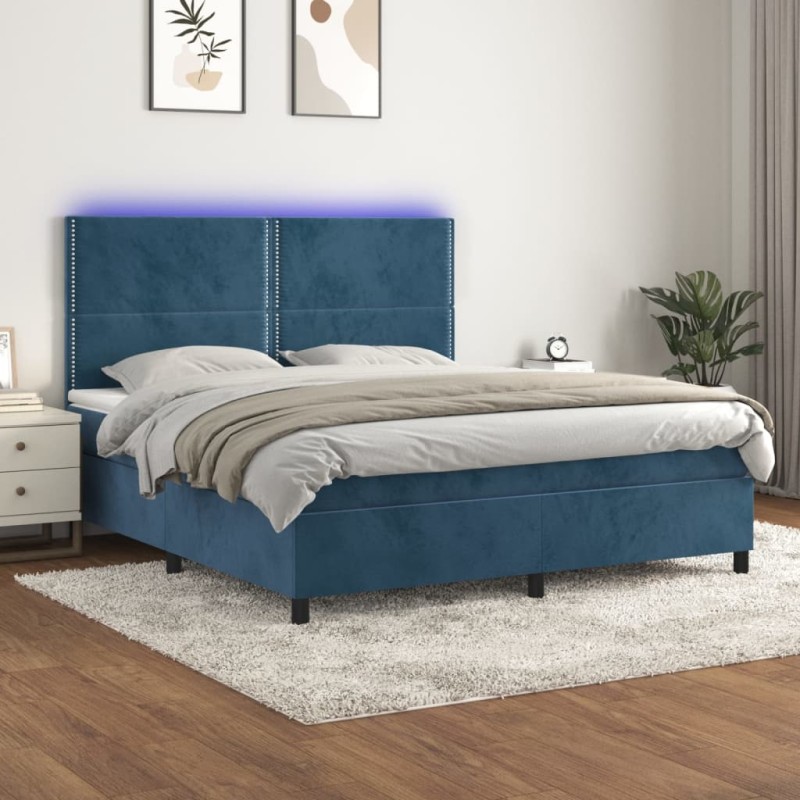 Letto a Molle con Materasso e LED Blu Scuro 180x200 cm Letto a Molle con Materasso e LED Blu Scuro 180x200 cm