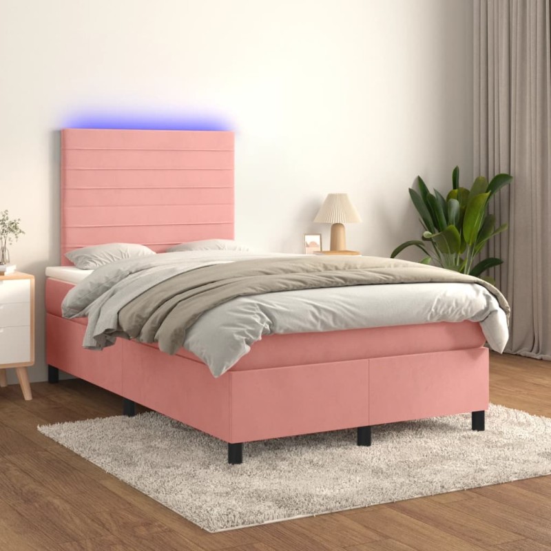 Letto a Molle con Materasso e LED Rosa 120x200 cm in Velluto Letto a Molle con Materasso e LED Rosa 120x200 cm in Velluto