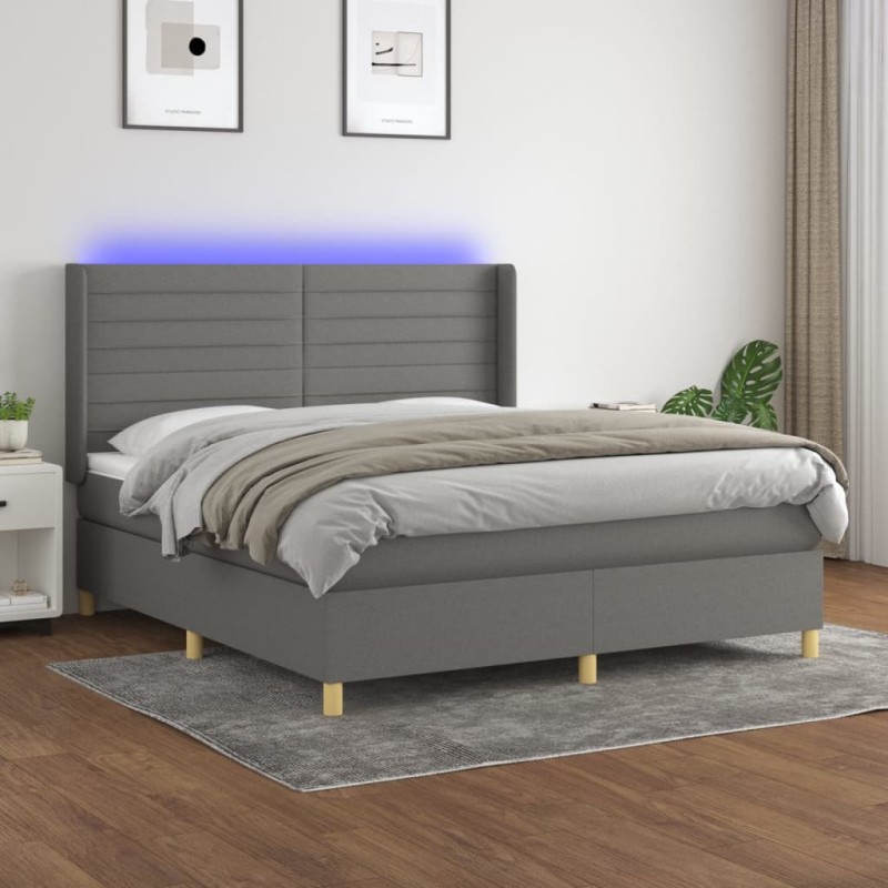 Letto a Molle Materasso e LED Grigio Scuro 180x200cm in Tessuto Letto a Molle Materasso e LED Grigio Scuro 180x200cm in Tessuto