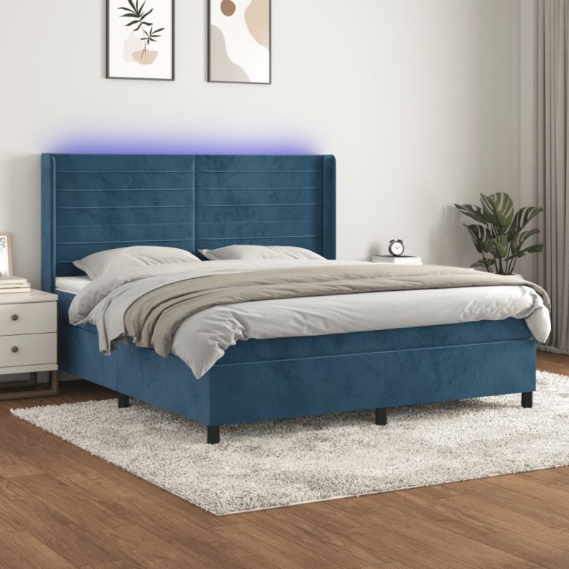 Letto a Molle con Materasso e LED Blu Scuro 180x200 cm Letto a Molle con Materasso e LED Blu Scuro 180x200 cm