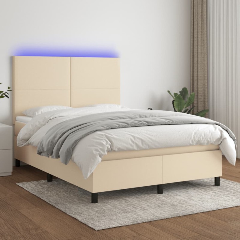 Letto a Molle con Materasso e LED Crema 140x190 cm in Tessuto Letto a Molle con Materasso e LED Crema 140x190 cm in Tessuto