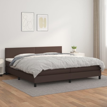Giroletto a Molle con Materasso Marrone 200x200cm in Similpelle