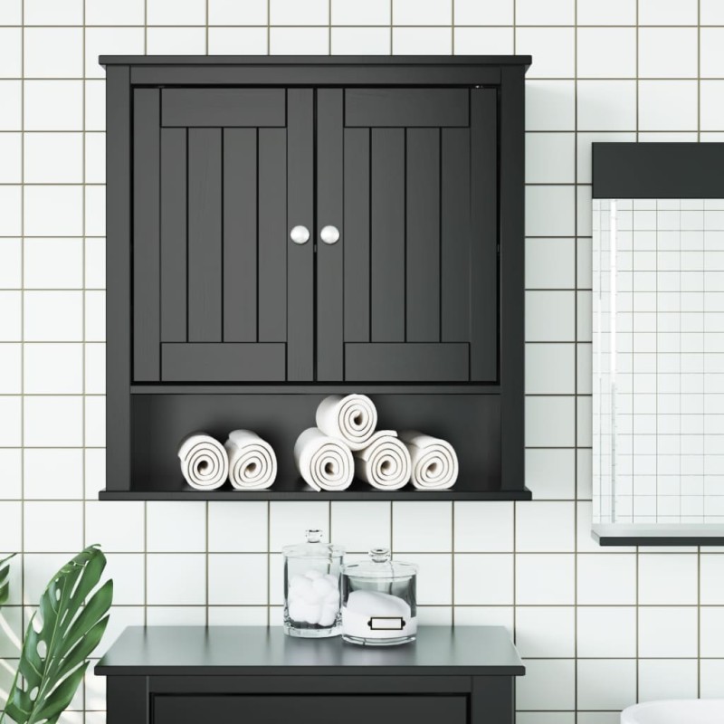 Mobile da Bagno a Muro BERG Nero 69,5x27x71,5cm Legno Massello Mobile da Bagno a Muro BERG Nero 69,5x27x71,5cm Legno Massello