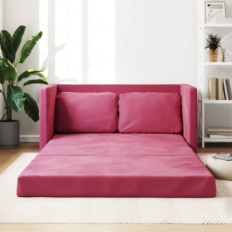 Divano Letto da Terra 2 in 1 Rosso Vino 122x204x55cm Velluto Divano Letto da Terra 2 in 1 Rosso Vino 122x204x55cm Velluto