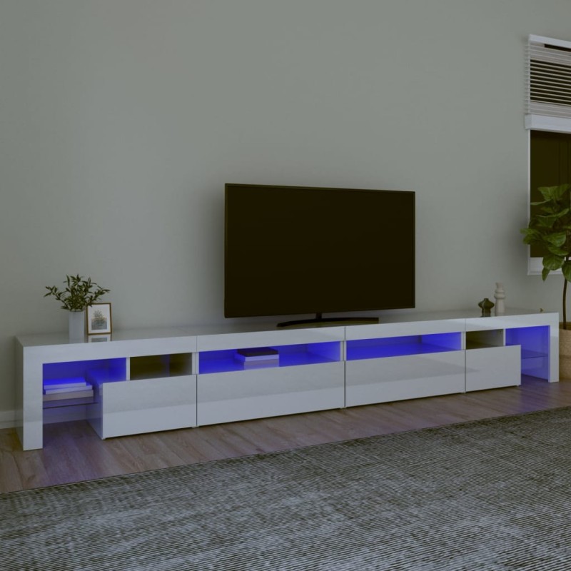 Mobile Porta TV con Luci LED Bianco Lucido 290x36,5x40 cm Mobile Porta TV con Luci LED Bianco Lucido 290x36,5x40 cm