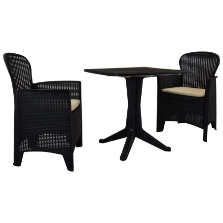 Set da Bistrò 3 pz in Plastica Stile Rattan Antracite