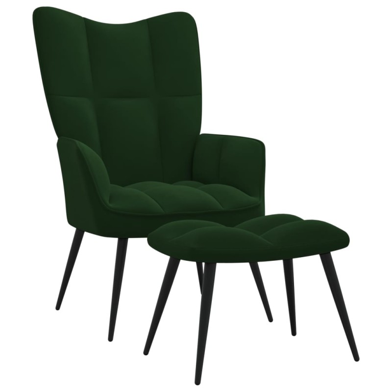 vidaXL Poltrona Relax con Poggiapiedi Verde Scuro in Velluto vidaXL Poltrona Relax con Poggiapiedi Verde Scuro in Velluto