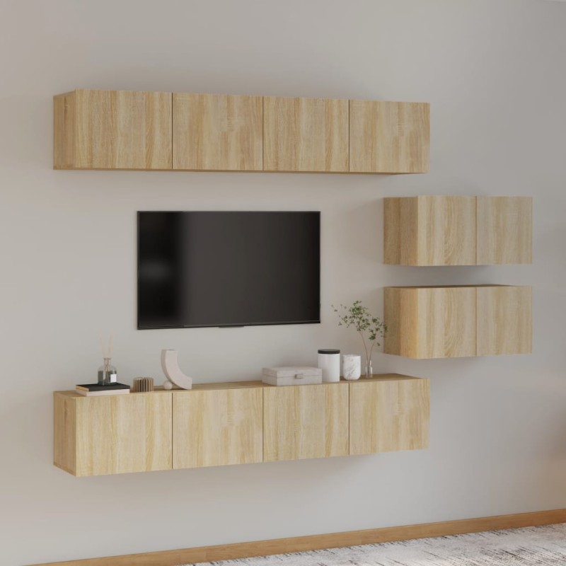 Set di Mobili Porta TV 6 pz Rovere Sonoma in Legno Multistrato Set di Mobili Porta TV 6 pz Rovere Sonoma in Legno Multistrato