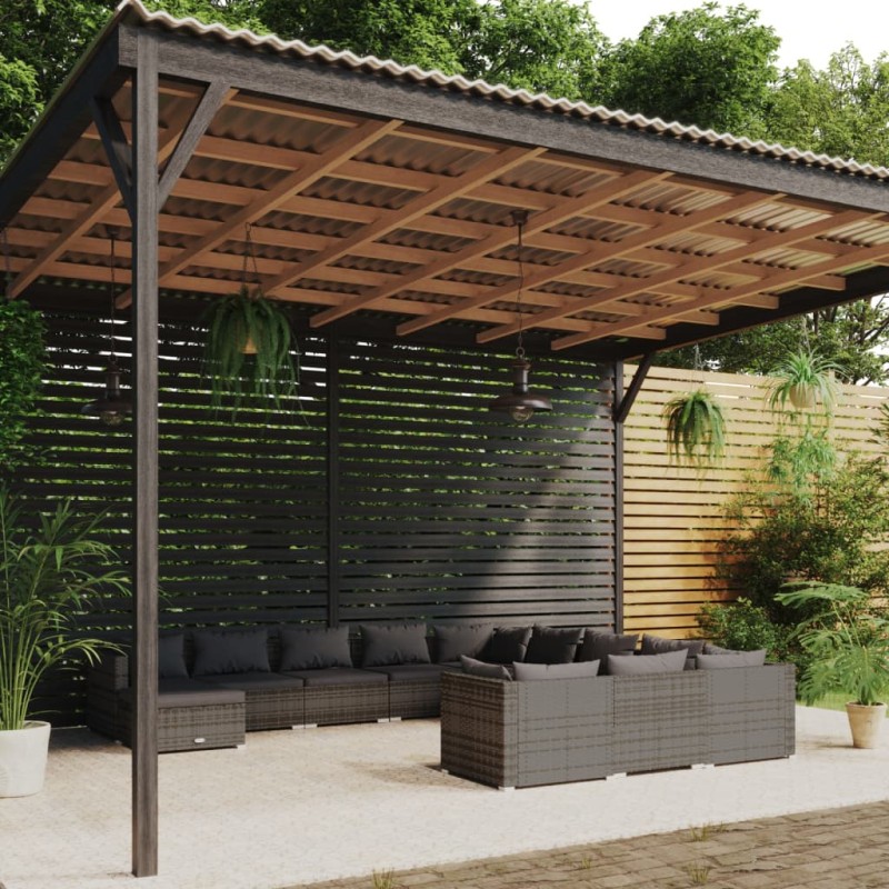 Set Divani da Giardino 12 pz con Cuscini in Polyrattan Grigio Set Divani da Giardino 12 pz con Cuscini in Polyrattan Grigio