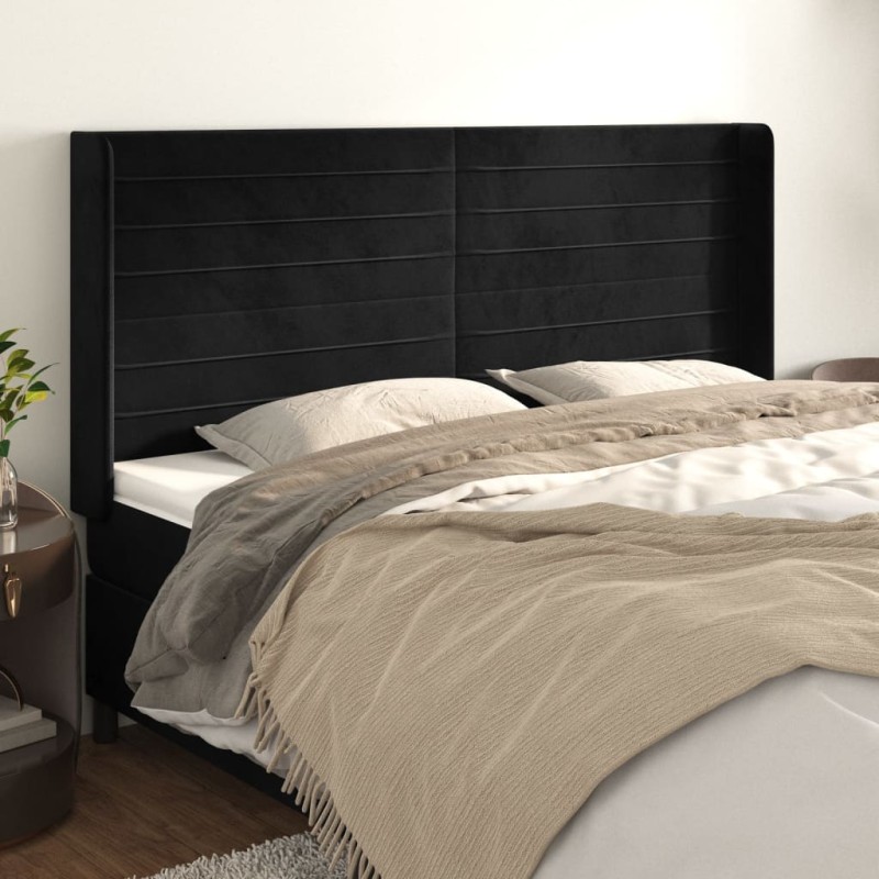 Testiera ad Orecchio Nera 183x16x118/128 cm in Velluto Testiera ad Orecchio Nera 183x16x118/128 cm in Velluto