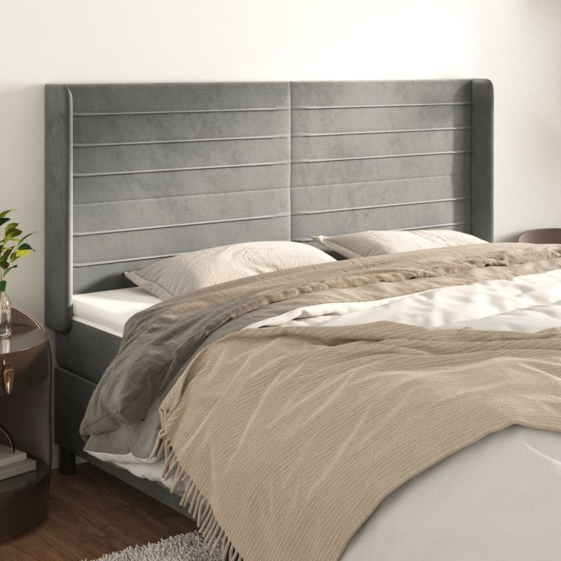 Testiera ad Orecchio Grigio Chiaro 183x16x118/128 cm in Velluto Testiera ad Orecchio Grigio Chiaro 183x16x118/128 cm in Velluto