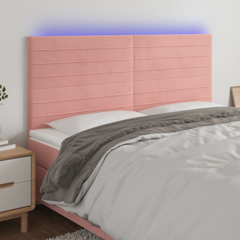 Testiera a LED Rosa 180x5x118/128 cm in Velluto Testiera a LED Rosa 180x5x118/128 cm in Velluto