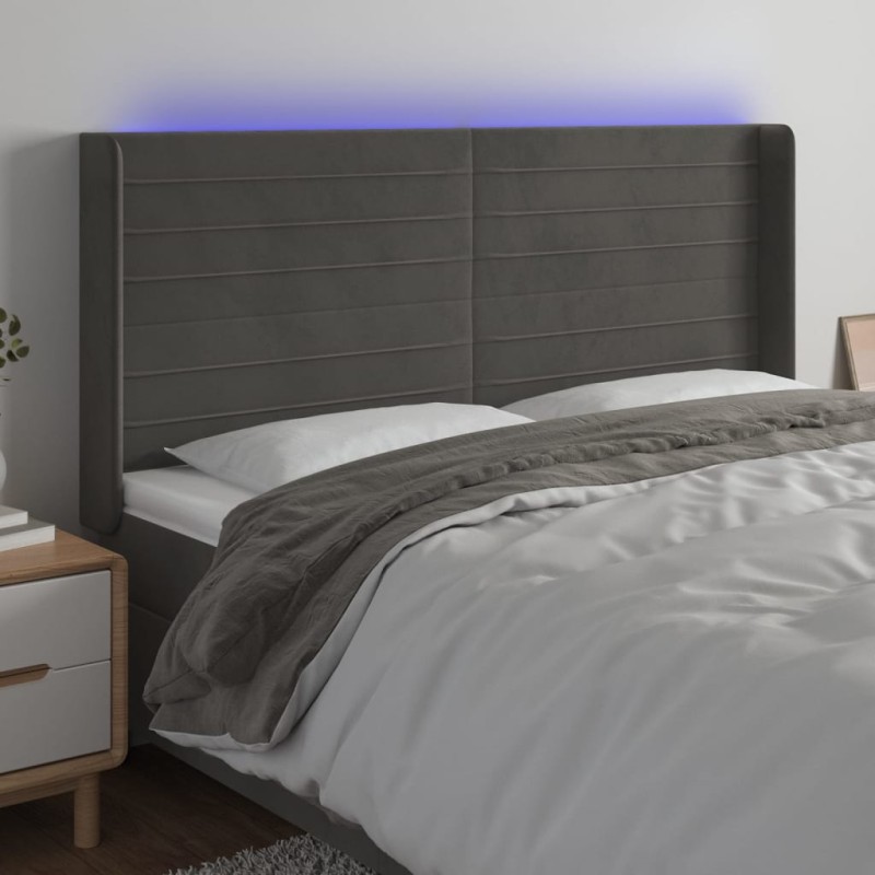 Testiera a LED Grigio Scuro 203x16x118/128cm in Velluto Testiera a LED Grigio Scuro 203x16x118/128cm in Velluto