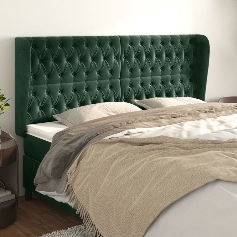 Testiera ad Orecchio Verde Scuro 203x23x118/128cm in Velluto Testiera ad Orecchio Verde Scuro 203x23x118/128cm in Velluto