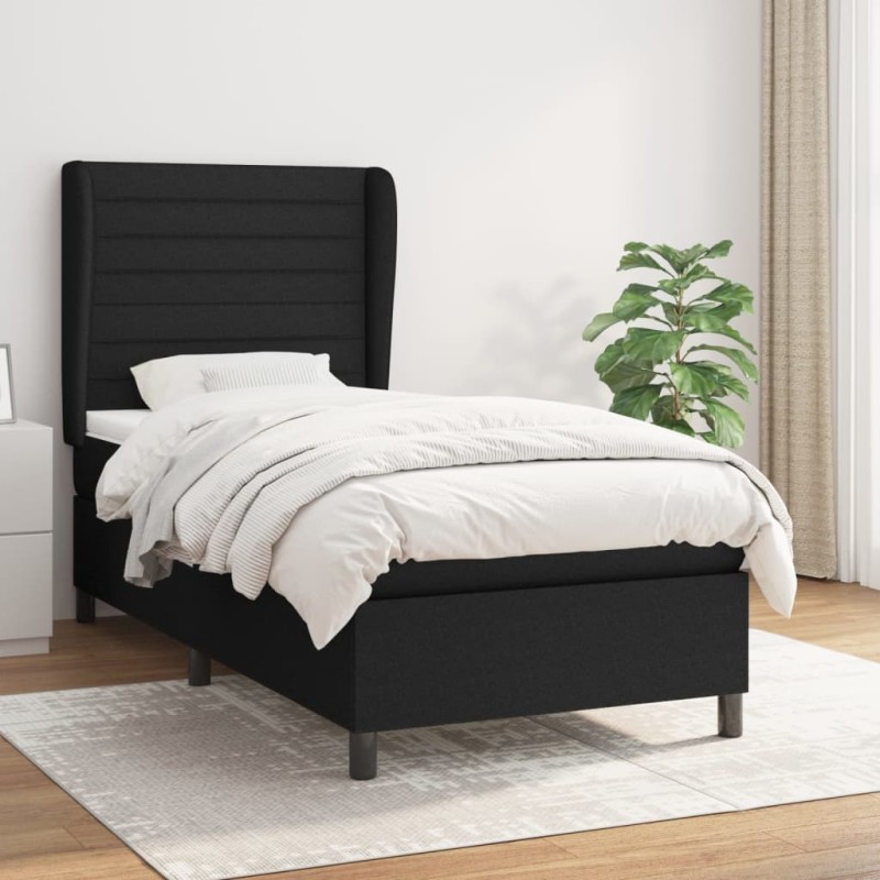 vidaXL Giroletto a Molle con Materasso Nero 100x200 cm in Tessuto