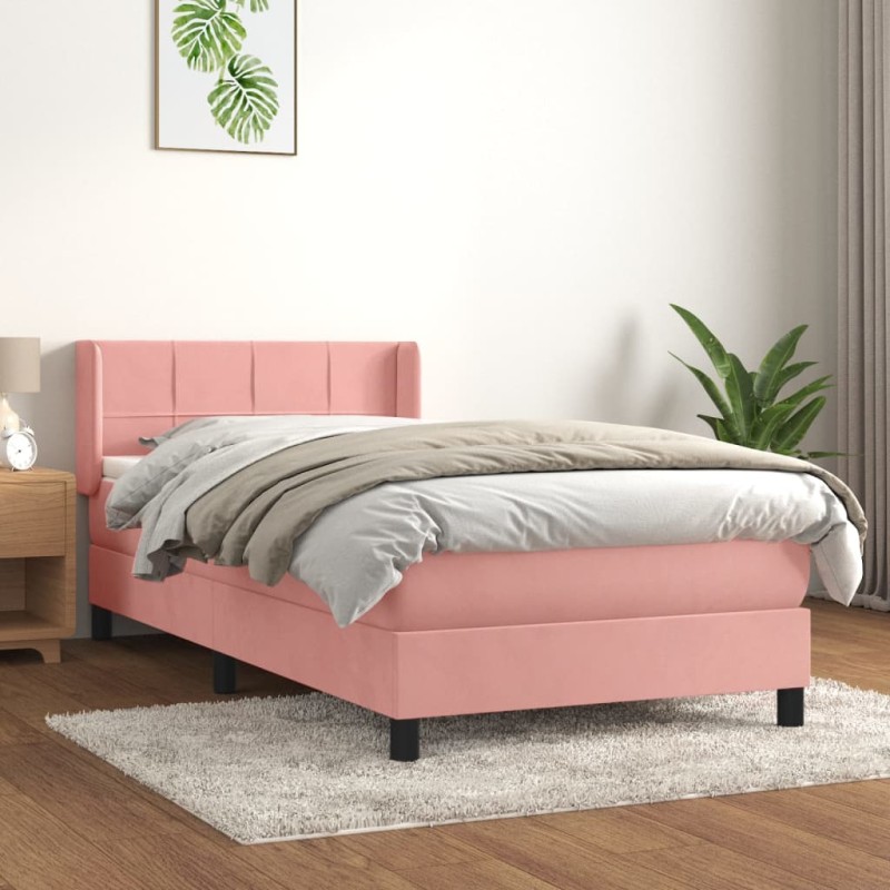 vidaXL Giroletto a Molle con Materasso Rosa 90x200 cm in Velluto