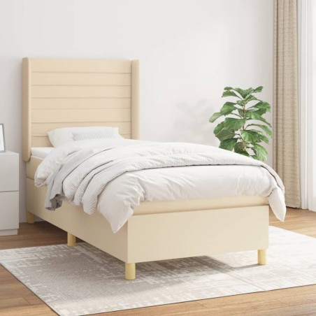 vidaXL Giroletto a Molle con Materasso Crema 100x200 cm in Tessuto