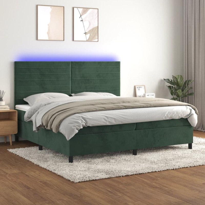 vidaXL Letto a Molle con Materasso e LED Verde Scuro 200x200cm Velluto vidaXL Letto a Molle con Materasso e LED Verde Scuro 200x200cm Velluto