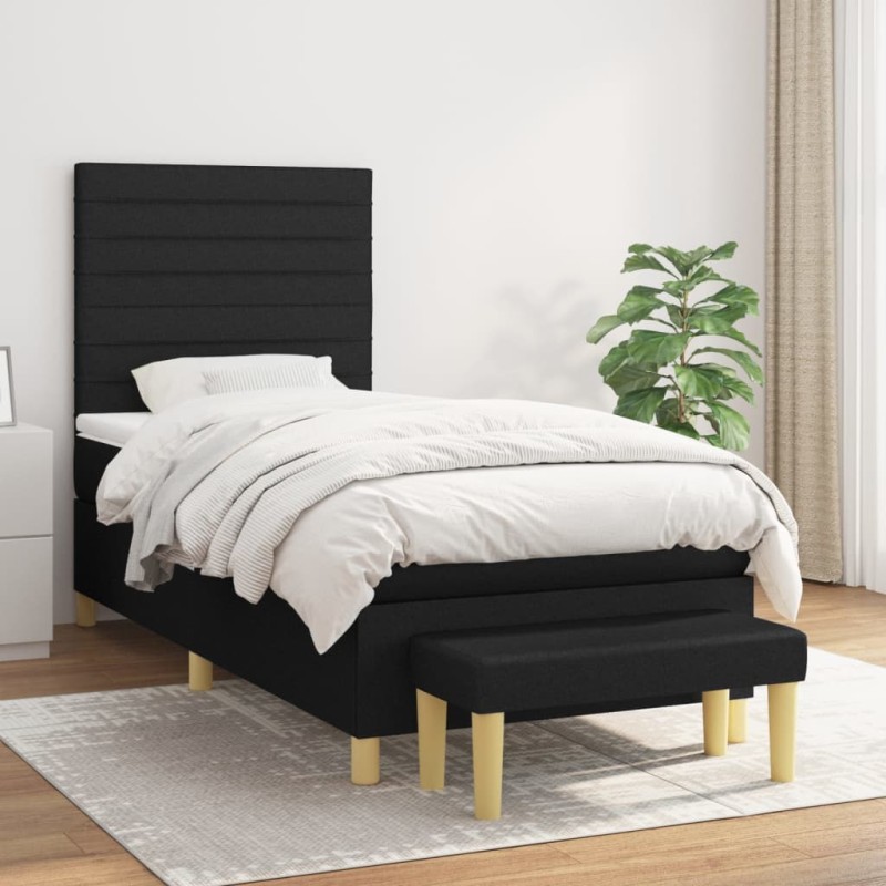 vidaXL Giroletto a Molle con Materasso Nero 90x190 cm in Tessuto