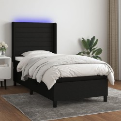 vidaXL Letto a Molle con Materasso e LED Nero 90x190 cm in Tessuto