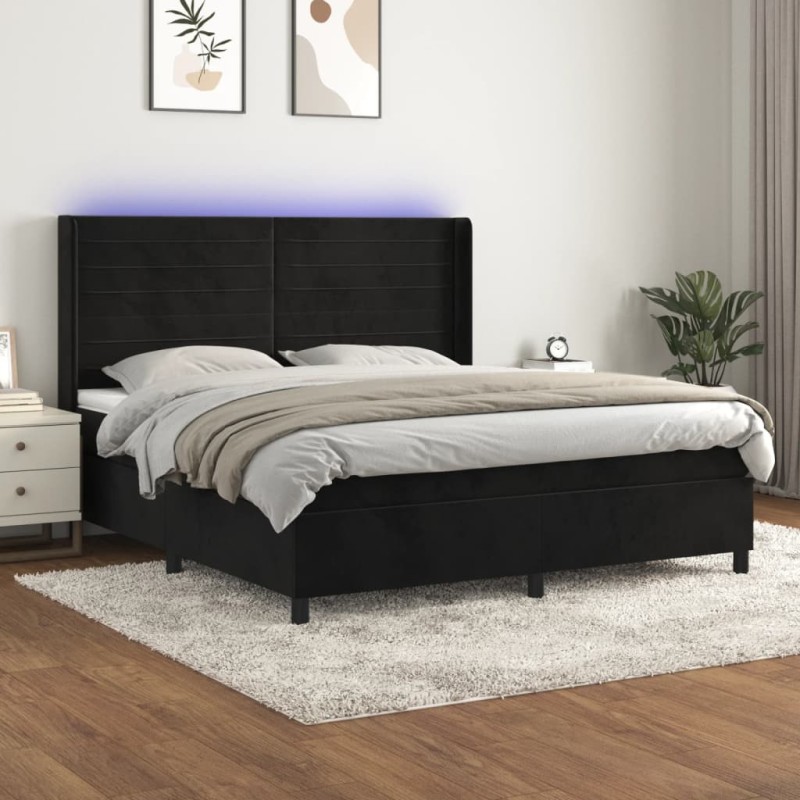 vidaXL Letto a Molle con Materasso e LED Nero 180x200 cm in Velluto vidaXL Letto a Molle con Materasso e LED Nero 180x200 cm in Velluto