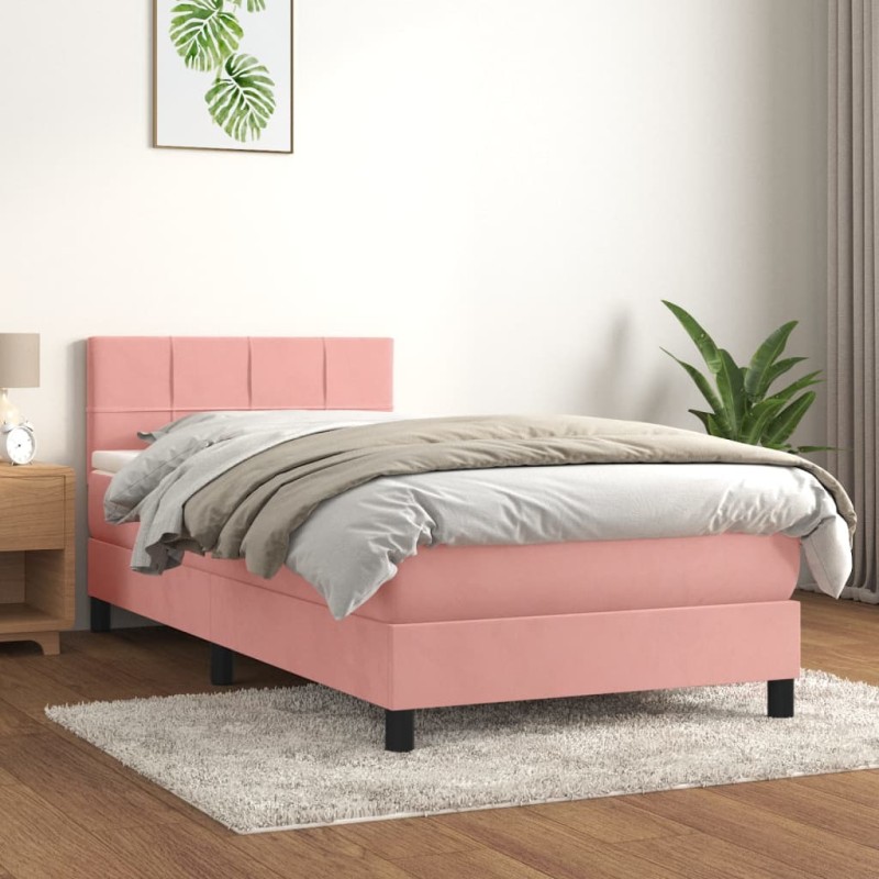 Giroletto a Molle con Materasso Rosa 90x190 cm in Velluto