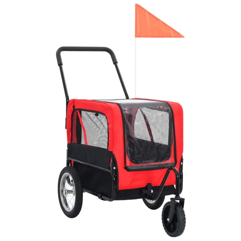 Rimorchio Bici e Carrello Jogging per Animali 2-in-1 Rosso Nero Rimorchio Bici e Carrello Jogging per Animali 2-in-1 Rosso Nero