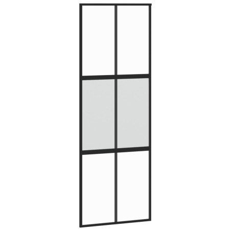Porta Scorrevole Nera 76x205 cm in Vetro Temperato e Alluminio