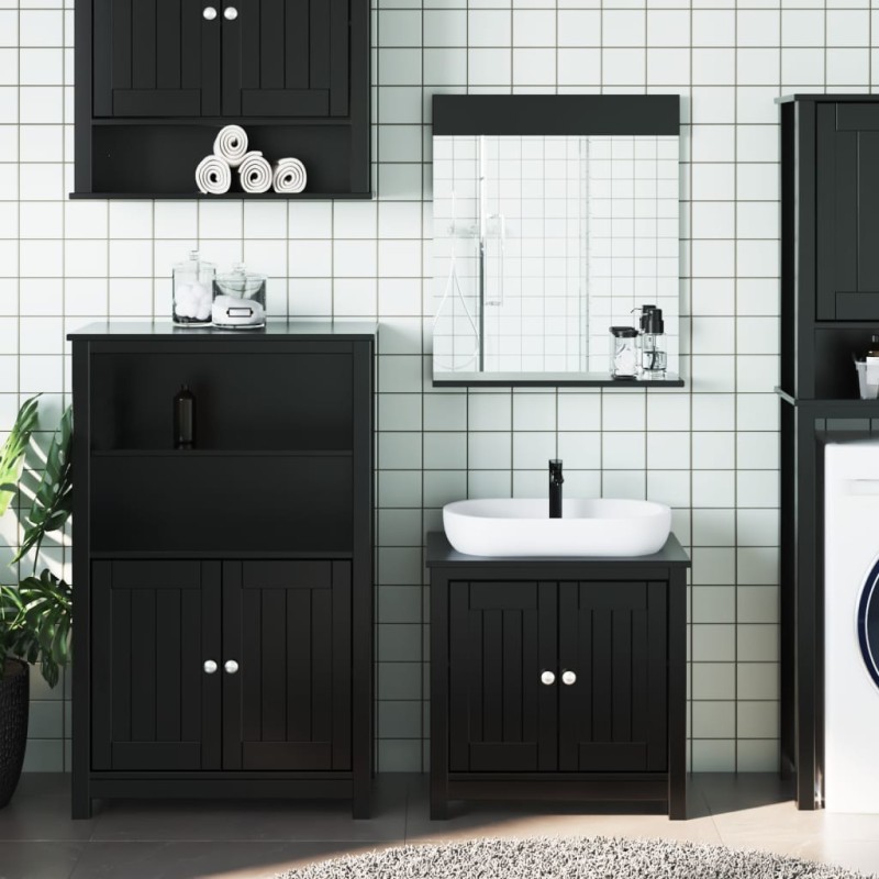 Set Mobili da Bagno 3 pz BERG Nero in Legno Massello di Pino Set Mobili da Bagno 3 pz BERG Nero in Legno Massello di Pino