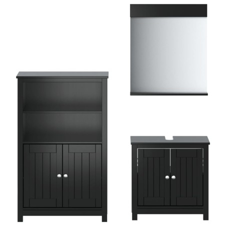 Set Mobili da Bagno 3 pz BERG Nero in Legno Massello di Pino