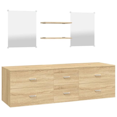 Set Mobili da Bagno 5 pz Rovere in Legno Multistrato